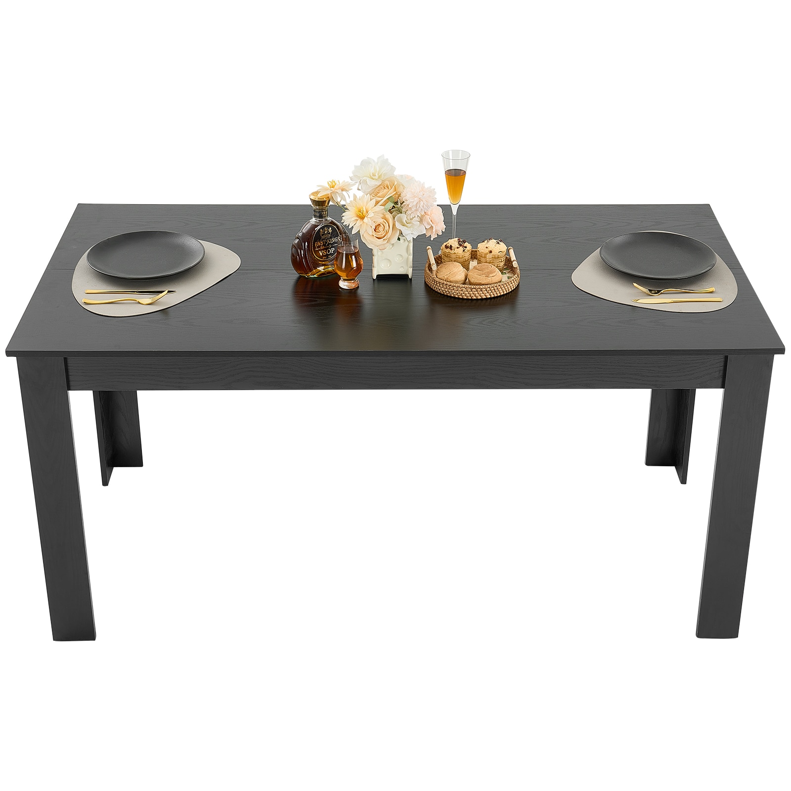 63in Rectangle Dining Table Wood Kitchen Table For 4-6 Person Black (Only Table)_voghion.com